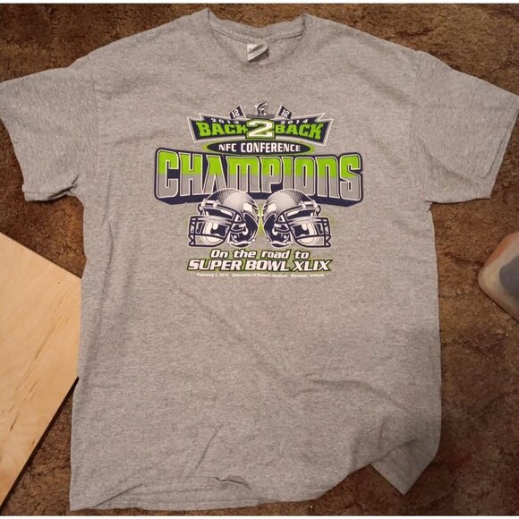 Mens Short Sleeve T Shirt Size L Seahawks NFC Conference Champions 2013 2014 - Picture 1 of 4
